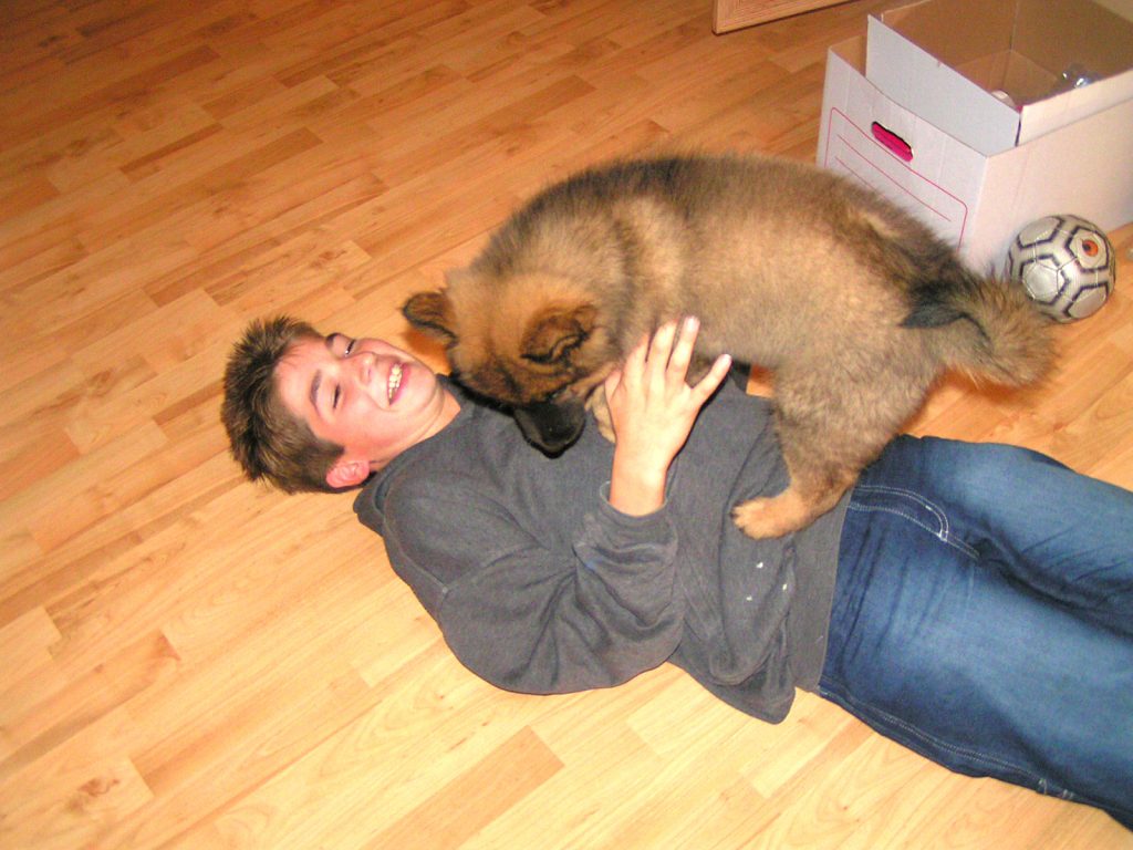 Die kleine Luna klettert auf unseren Sohn